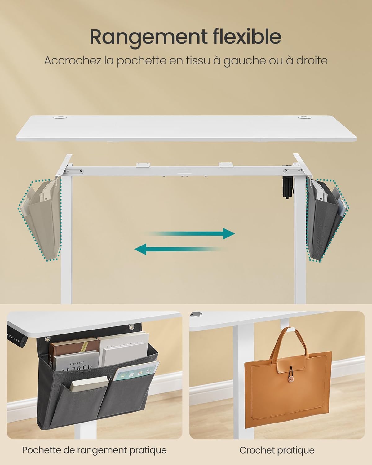 SONGMICS - bureau électrique, série réglable, 140x60 cm, mémoire 4 hauteurs LSD134W01