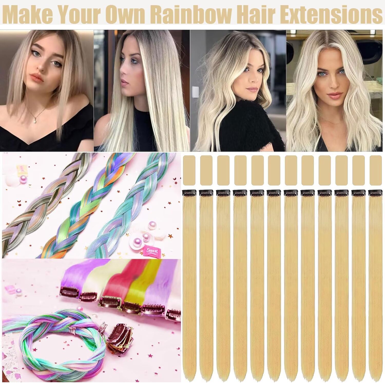 Extension de cheveux - mèches à clipser 55cm - 12 pièces colorées