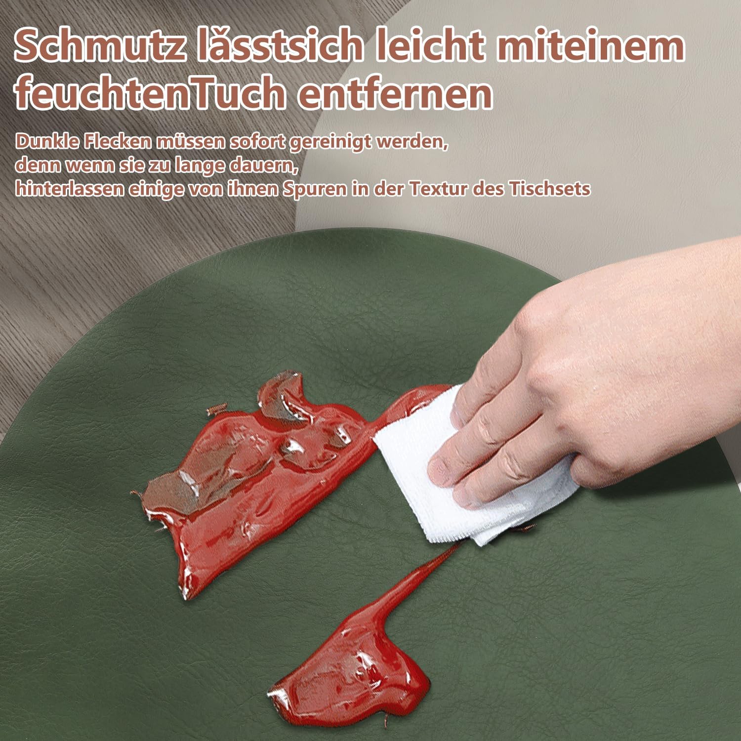 Set de table - lot de 6, cuir PU, 36x36cm, lavable, antidérapant