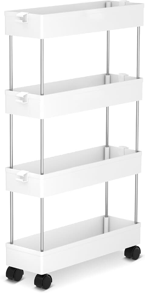 Chariot de Rangement - 4 niveaux, à roulettes, 86x40x12,5cm, compact