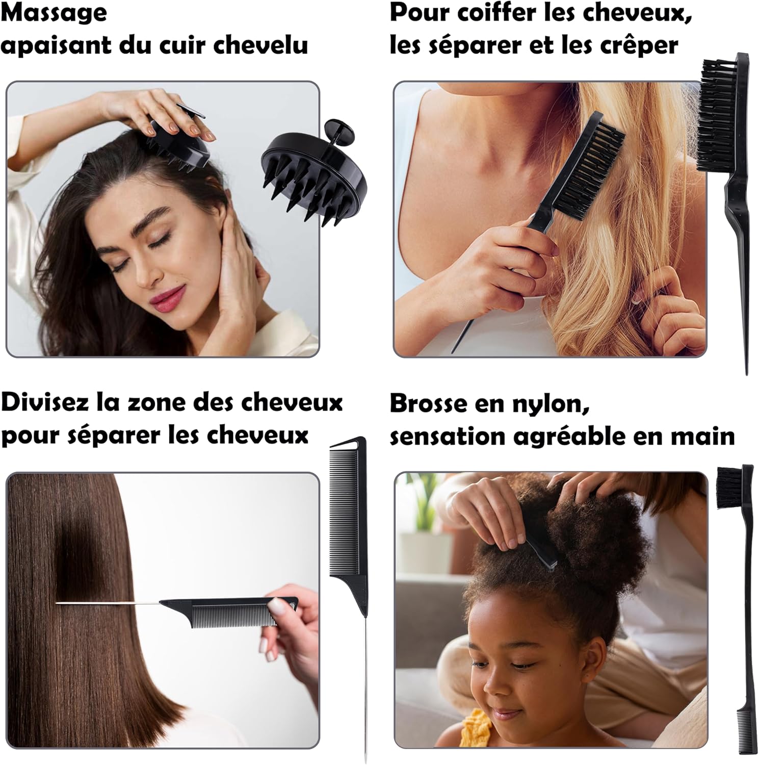 Kit Cheveux Bouclés - ensemble complet - brosse, bonnet satin, accessoires, anti-frisottis, sans chaleur