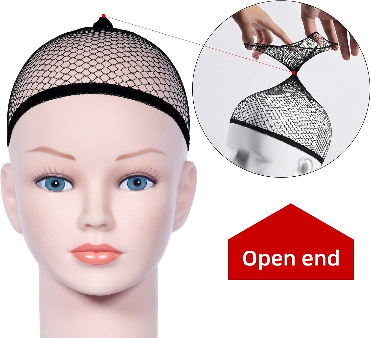 URAQT - Bonnet perruque filet unisexe - 4 pièces - nude et noir