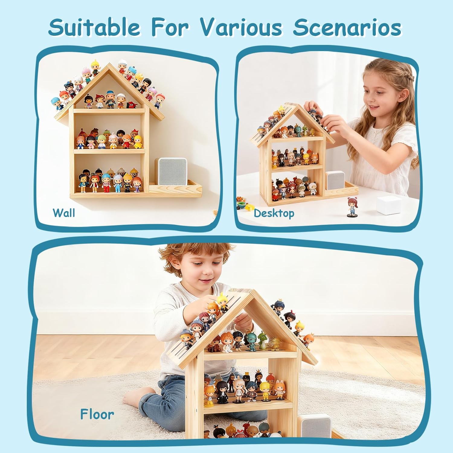 Étagère enfant - maison - grande capacité 85 figurines - murale/table