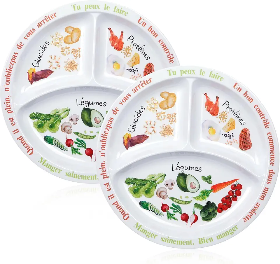 Assiette de contrôle des portions - mélamine - pour adultes/adolescents - partitions équilibrées, perte de poids, texte 