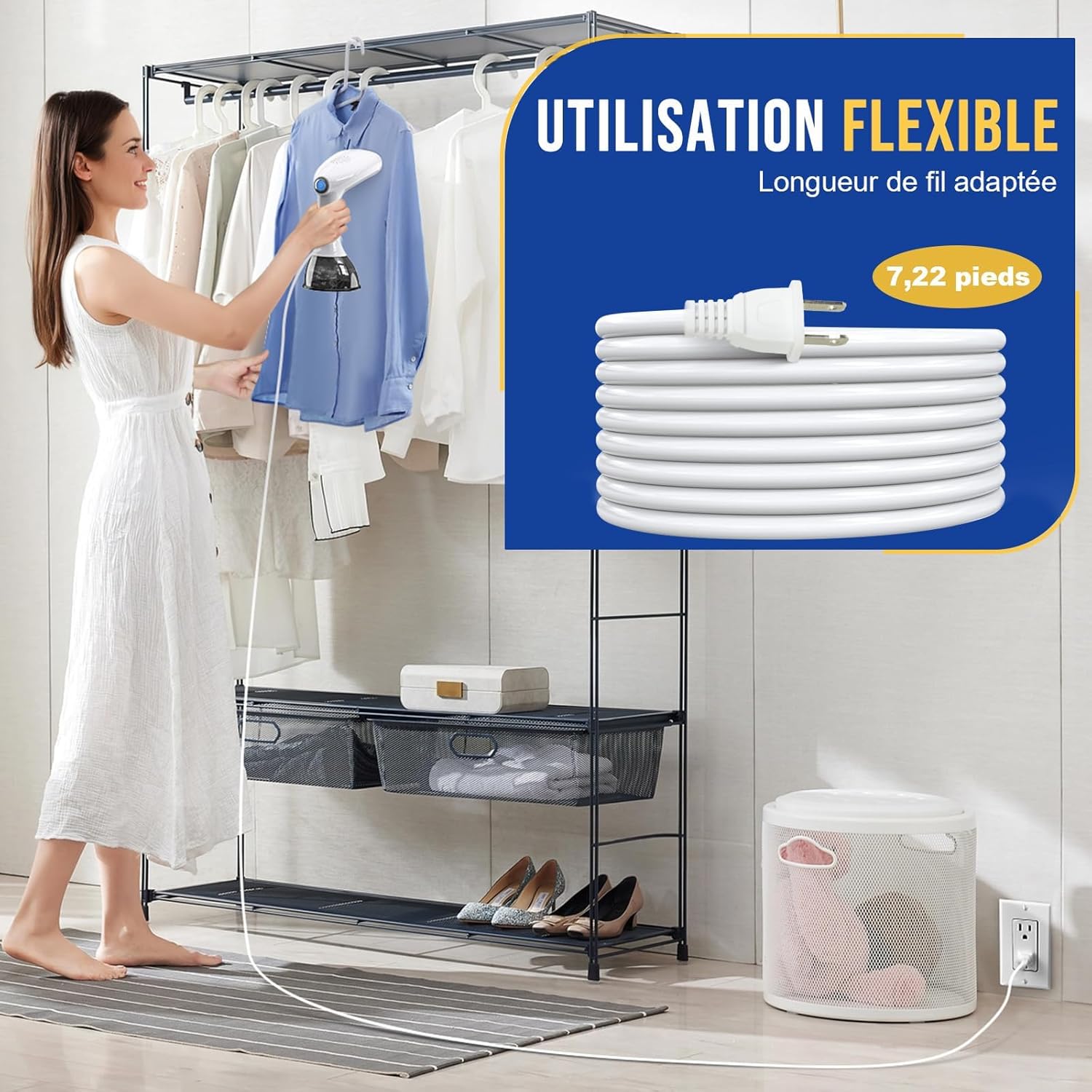 Défroisseur vapeur portable - 1640W, 400ml - Blanc, haute puissance