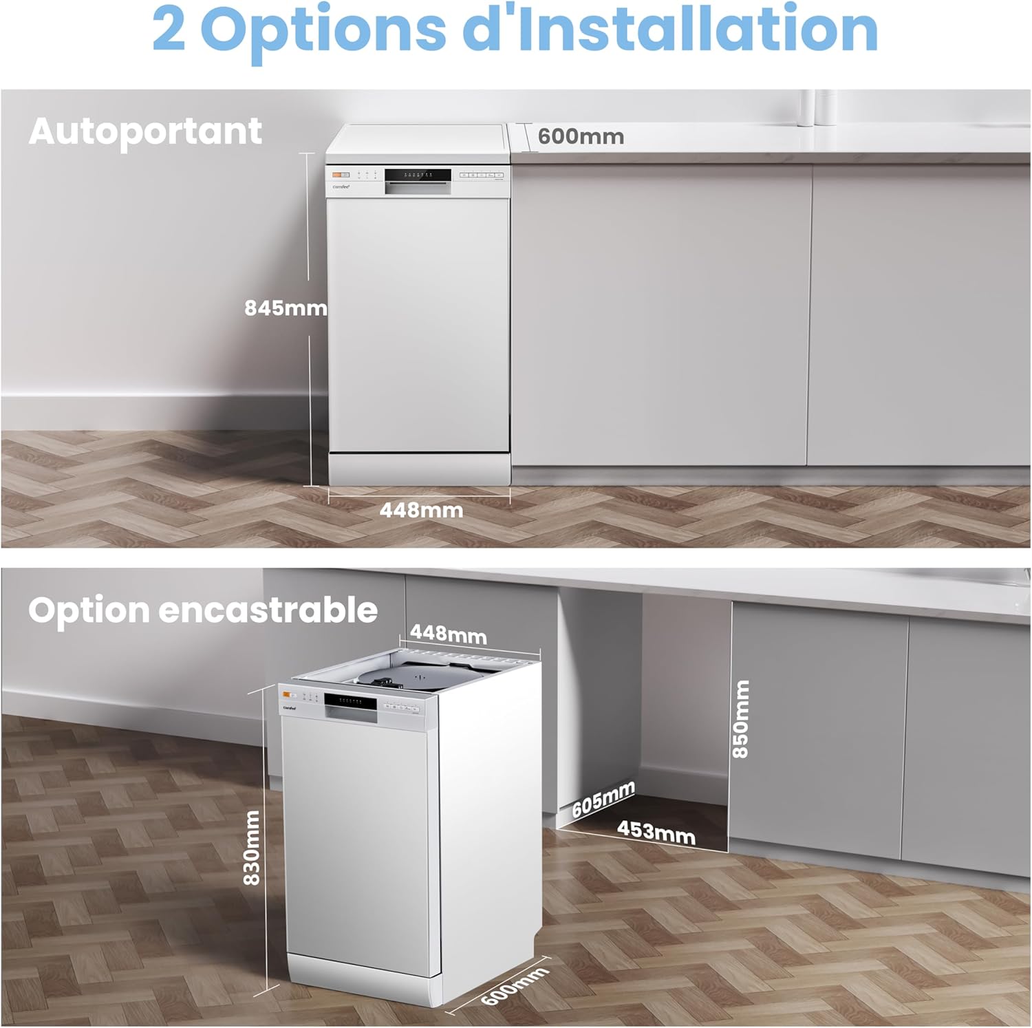 COMFEE' - Lave-vaisselle 10 couverts, départ différé, paniers flexibles, blanc - CDWEF1034BW