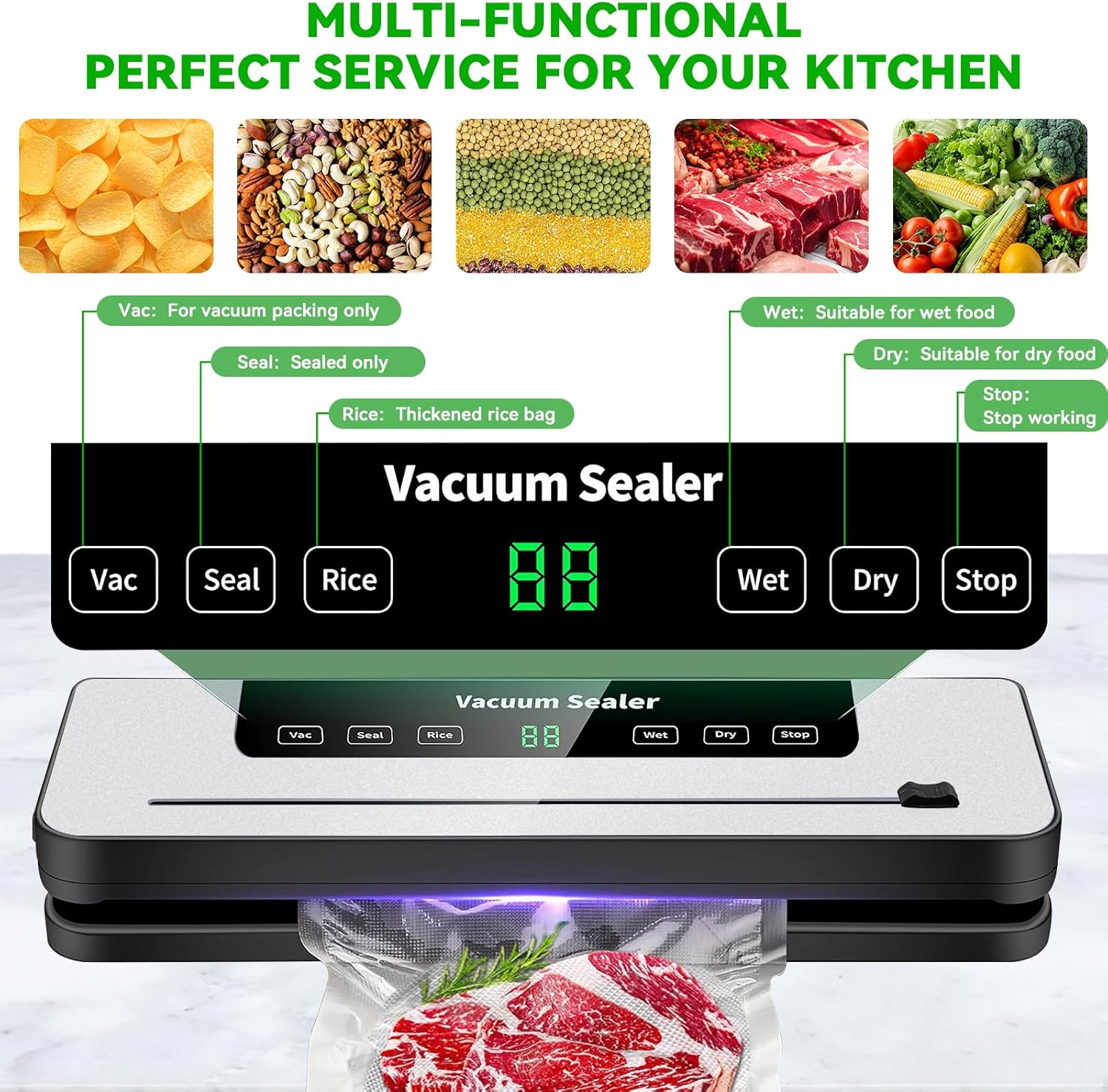 Machine Sous Vide Alimentaire - 6 en 1, 40 sacs inclus, multifonction, accessoire tuyau, pour cuisson et conservation