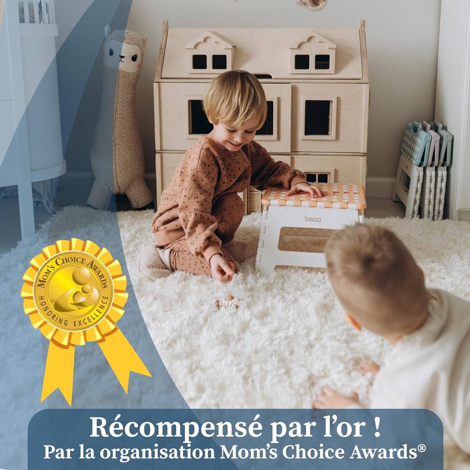 Bisoo Tabouret Pliant - Marche Pied Enfant - Tabouret Pliable Portable en Plastique - Marche Pied Pliable pour Salle de Bains et Cuisine - Sûr et Pratique pour Filles & Garçons - 22 cm Miel