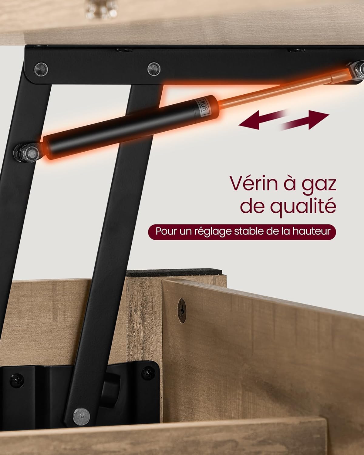 VASAGLE - table basse relevable série LCT - tiroirs, gaz, marron camel - LCT254L01