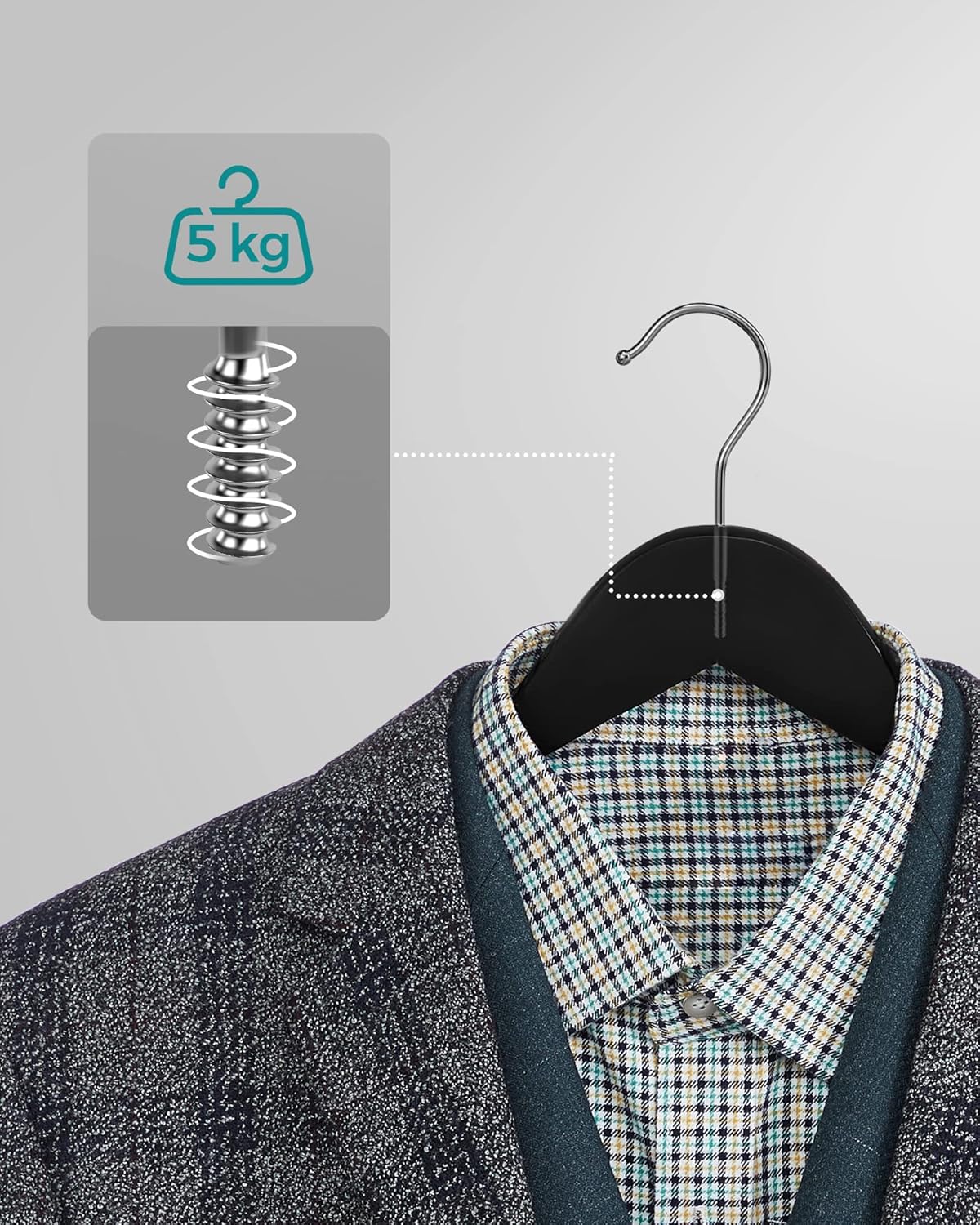 SONGMICS - cintres bois série CRW - lot de 50, antiglisse, crochet 360°, noir et argent - CRW02B-50