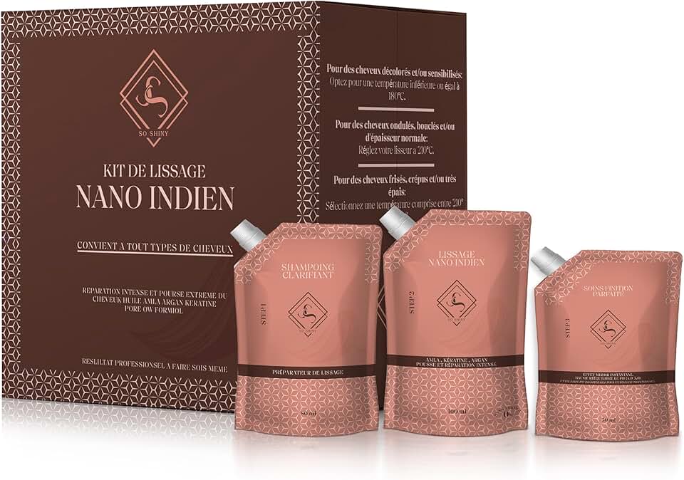 Kit lissage brésilien premium - nano indienne sans formol - huile croissance - longue durée - traitement pro