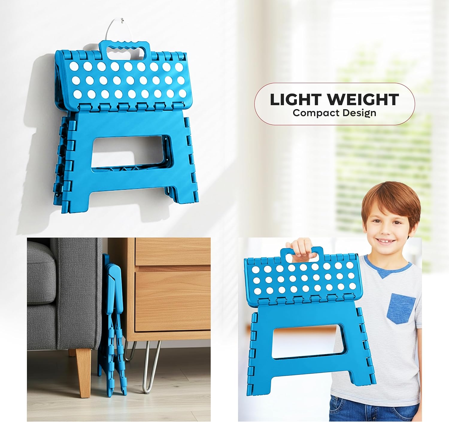 Utopia Home - Tabouret pliant 23cm - surface antidérapante, poignée, robuste, charge 272kg, bleu