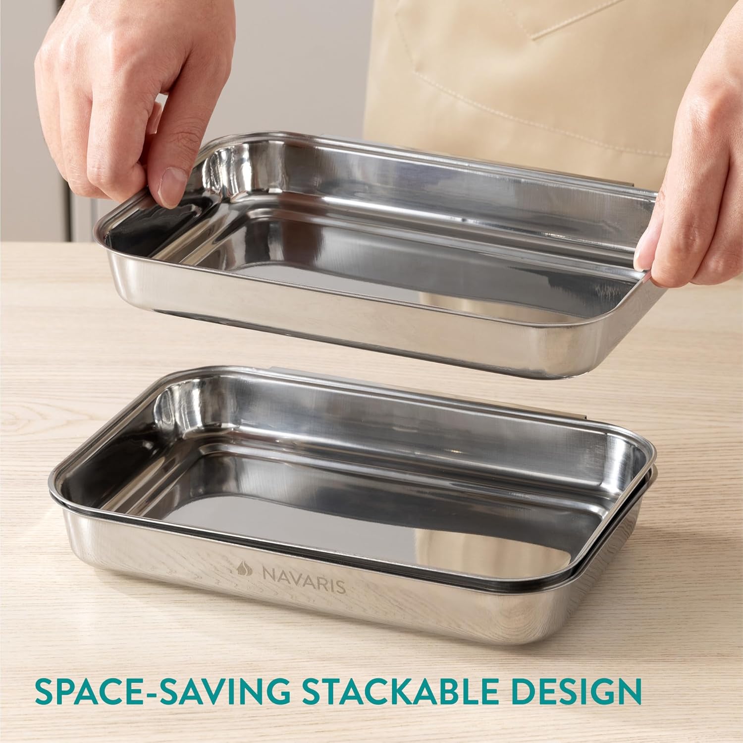 Navaris - 3X Bac de cuisson inox - 22x15x3cm - plat four pâtisserie