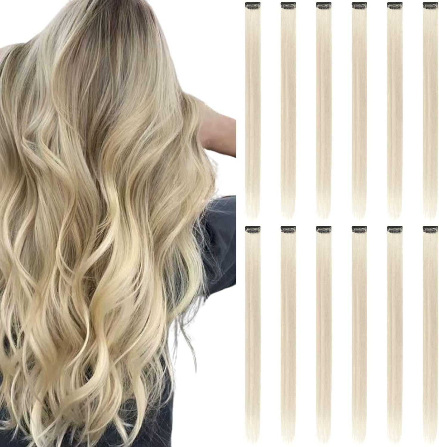 Extensions cheveux colorés - lot de 12 - blond - à clipser