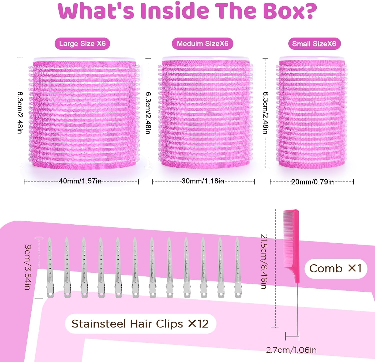 Romon - Set bigoudis cheveux 31 pièces, 3 tailles, avec pinces