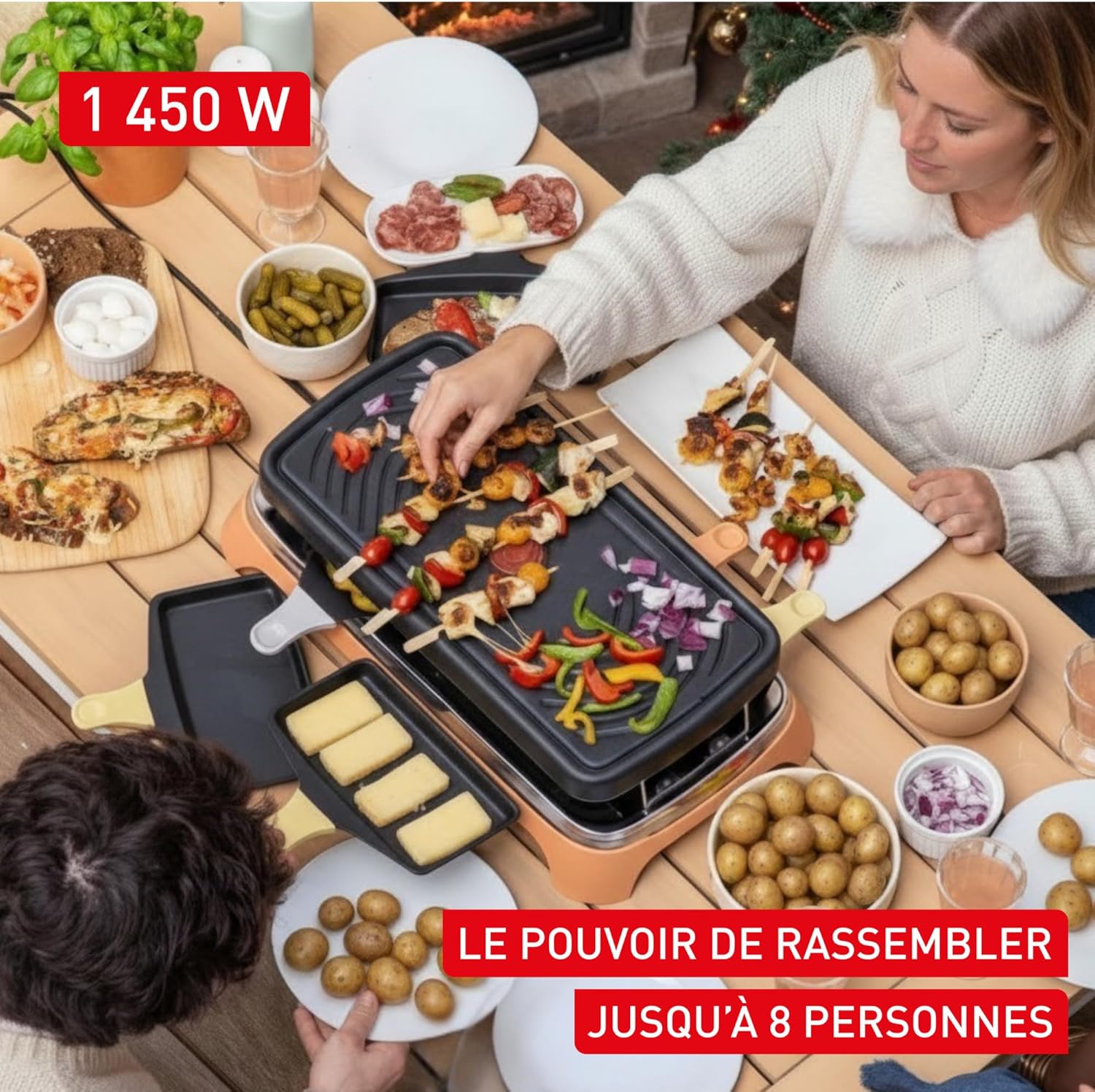 Tefal - Food & Co série - 8 pers - raclette multifonction intérieur/extérieur - RE650J10