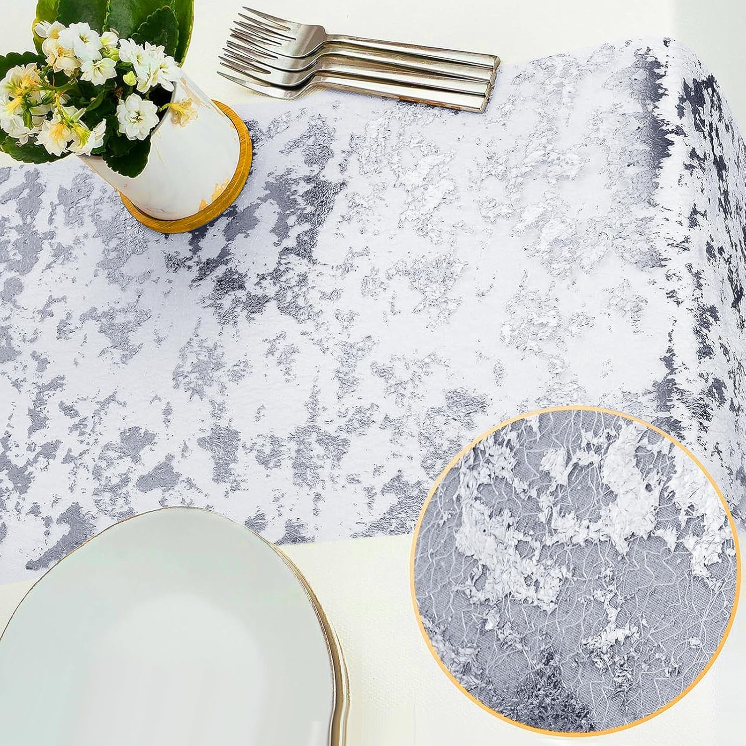 Chemin de table - filet argenté, polyester, 29x1000cm, déco fête