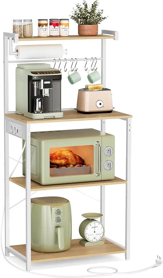 VASAGLE - support micro-ondes 40x60x140cm, 4 niveaux, multiprise, KKS014Y02