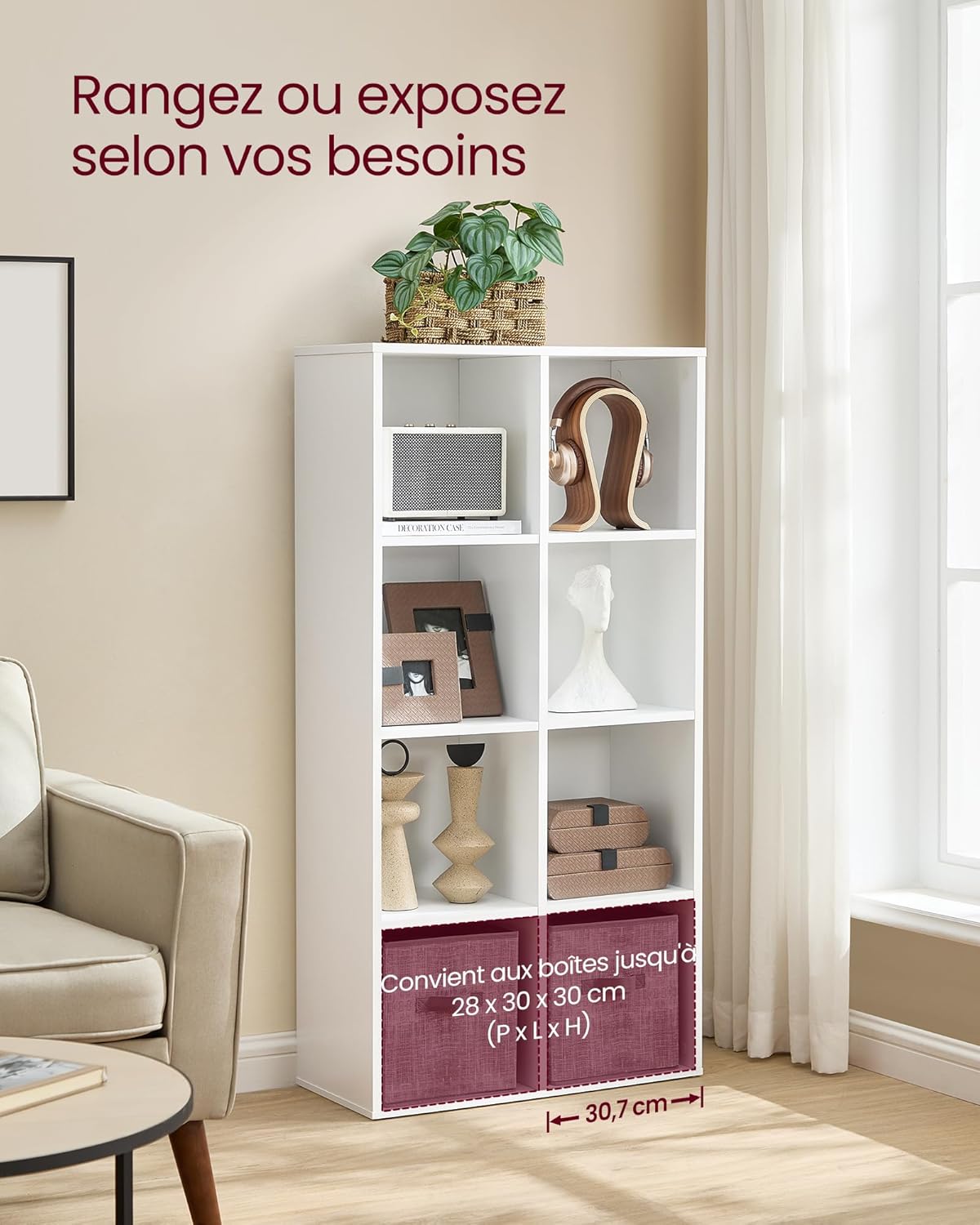 VASAGLE - bibliothèque 8 compartiments, blanc nuage, LBC24WT