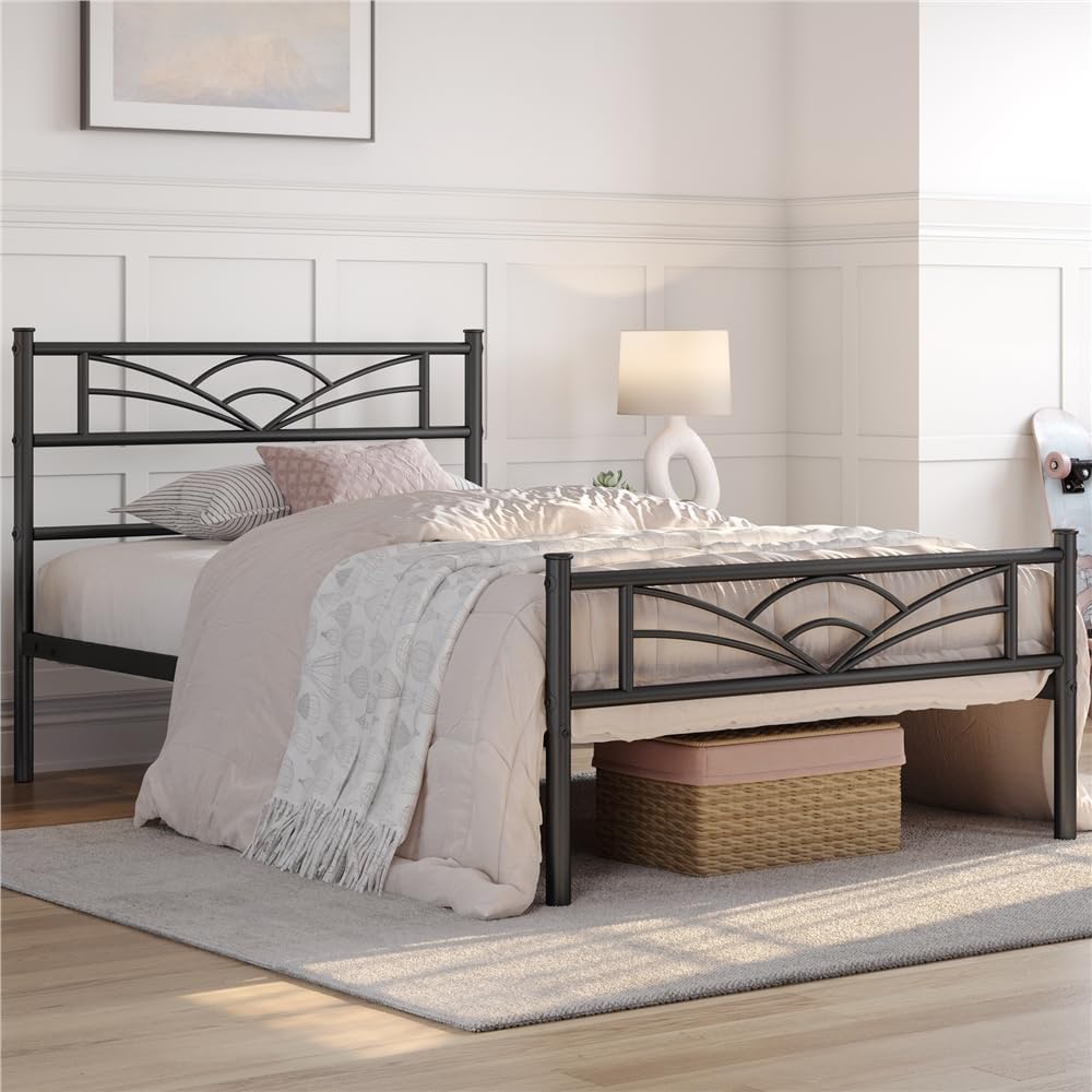 Yaheetech - cadre de lit simple - 90x190 cm - métal, montage facile, noir