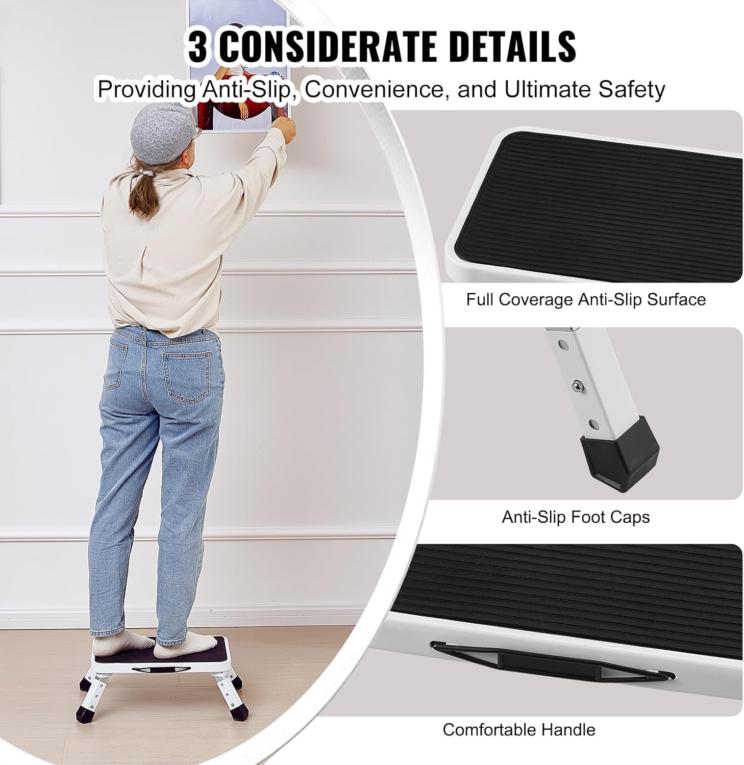 VEVOR - Marche pied pliable 1 marche, 3 hauteurs, 150kg, acier, antidérapant