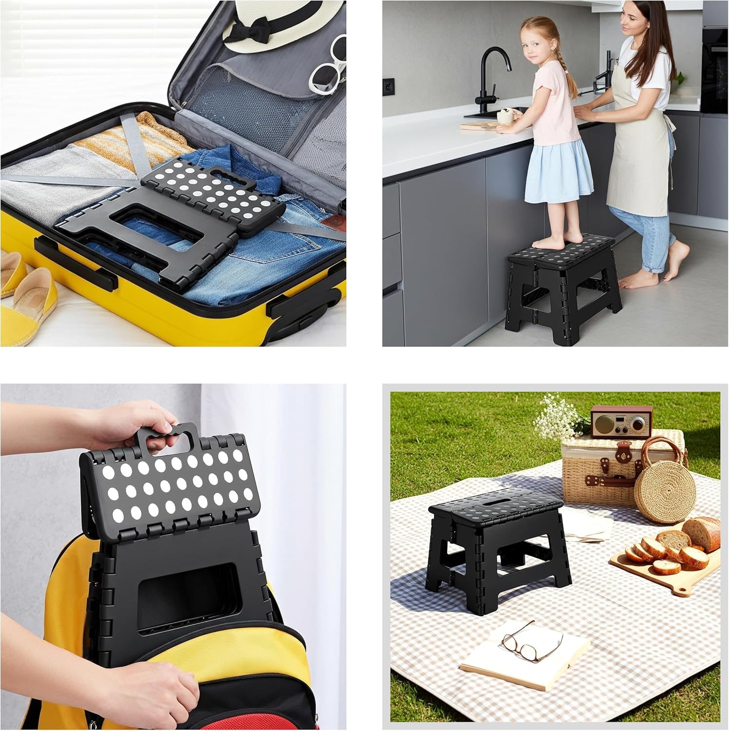 Utopia Home - Tabouret pliant 23 cm - portable, antidérapant, poignée, charge 272 kg