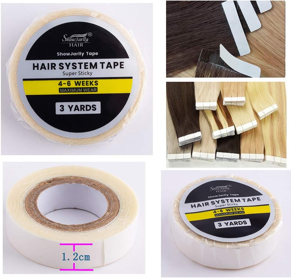 ShowJarlly - ruban adhésif lace extra fort - 1.2cm x 3 yards - transparent, rallonges perruques
