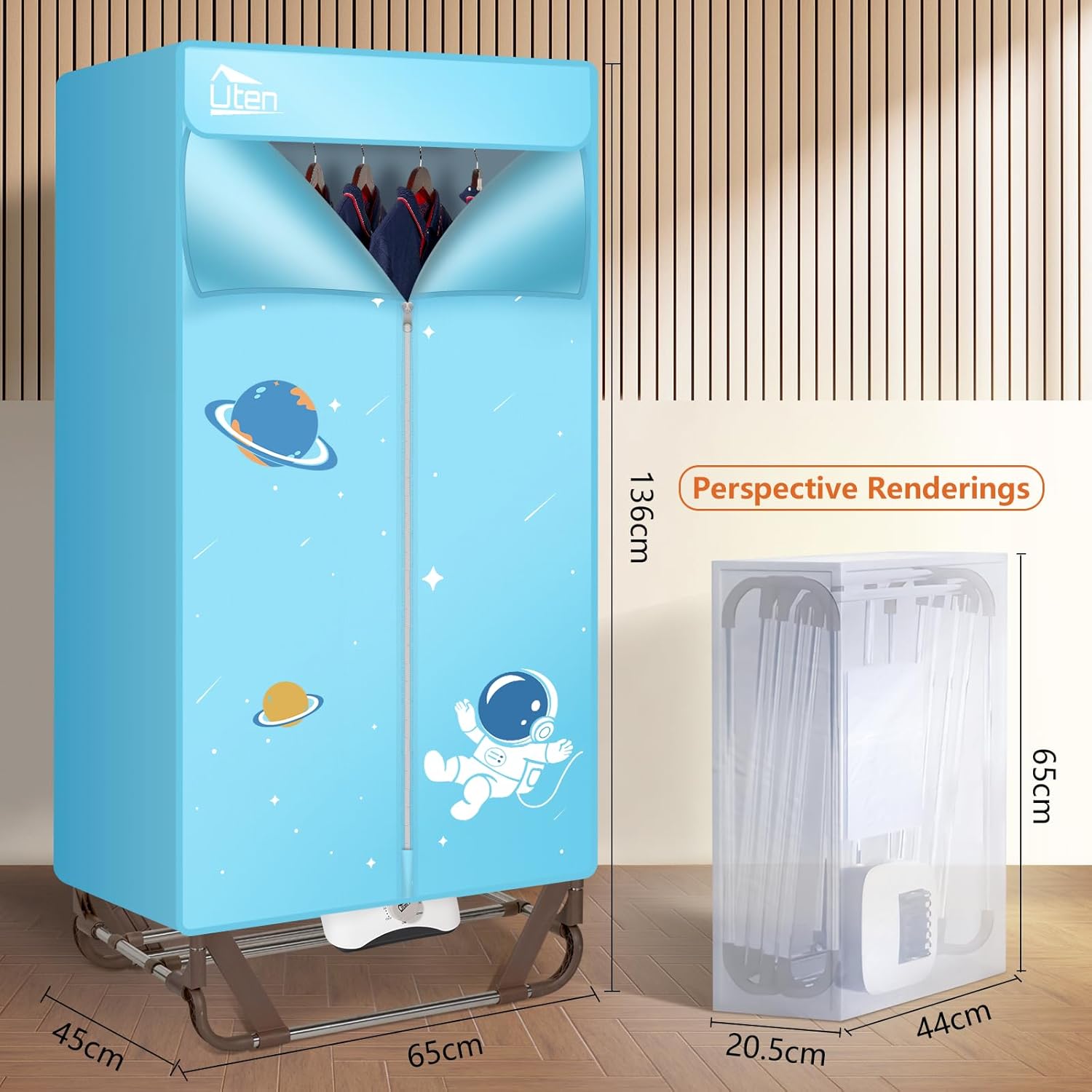 Séchoir électrique intérieur - pliable 2 niveaux, 1500W, sac rangement