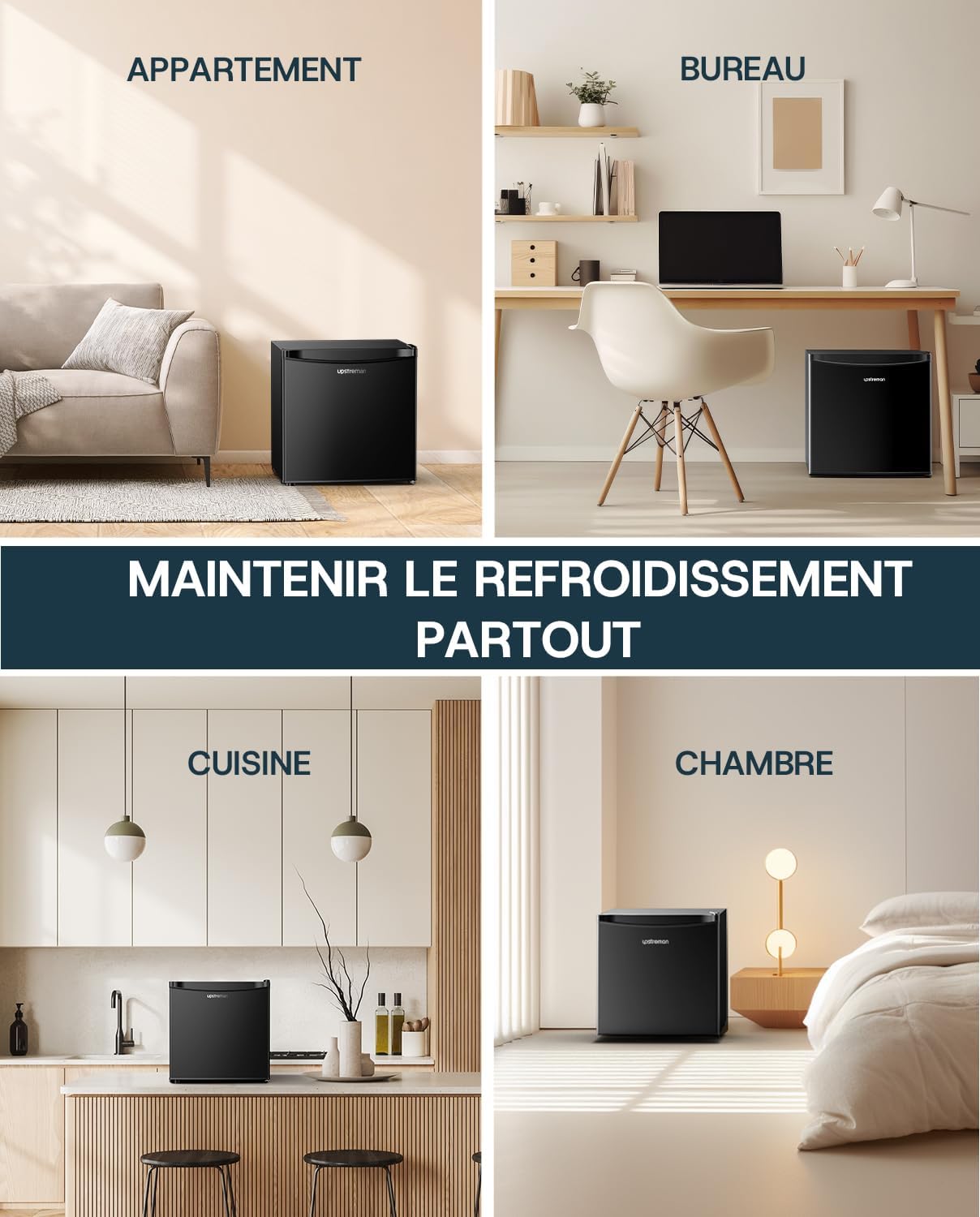 Upstreman - mini frigo 46L - congélateur, silencieux, porte réversible, FR17