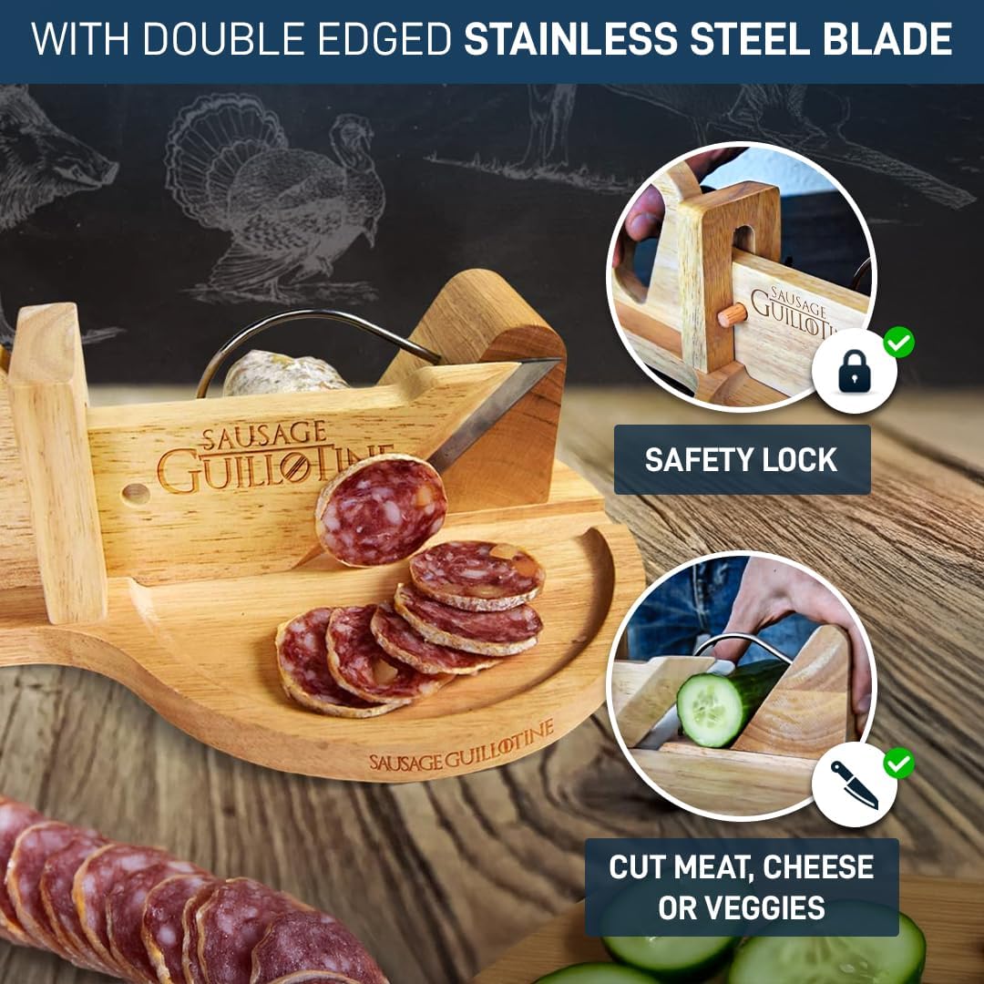 Mikamax - Guillotine à saucisse bois massif - coupe-légumes, tranche-fromage - compacte et robuste