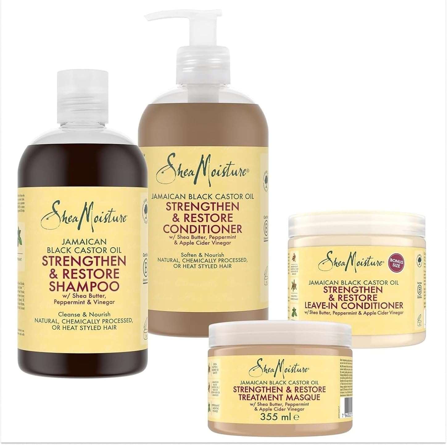 SheaMoisture - Set Huile Ricin Noir Jamaïque - 384/355/431 ml - Shampooing, masques et soins cheveux