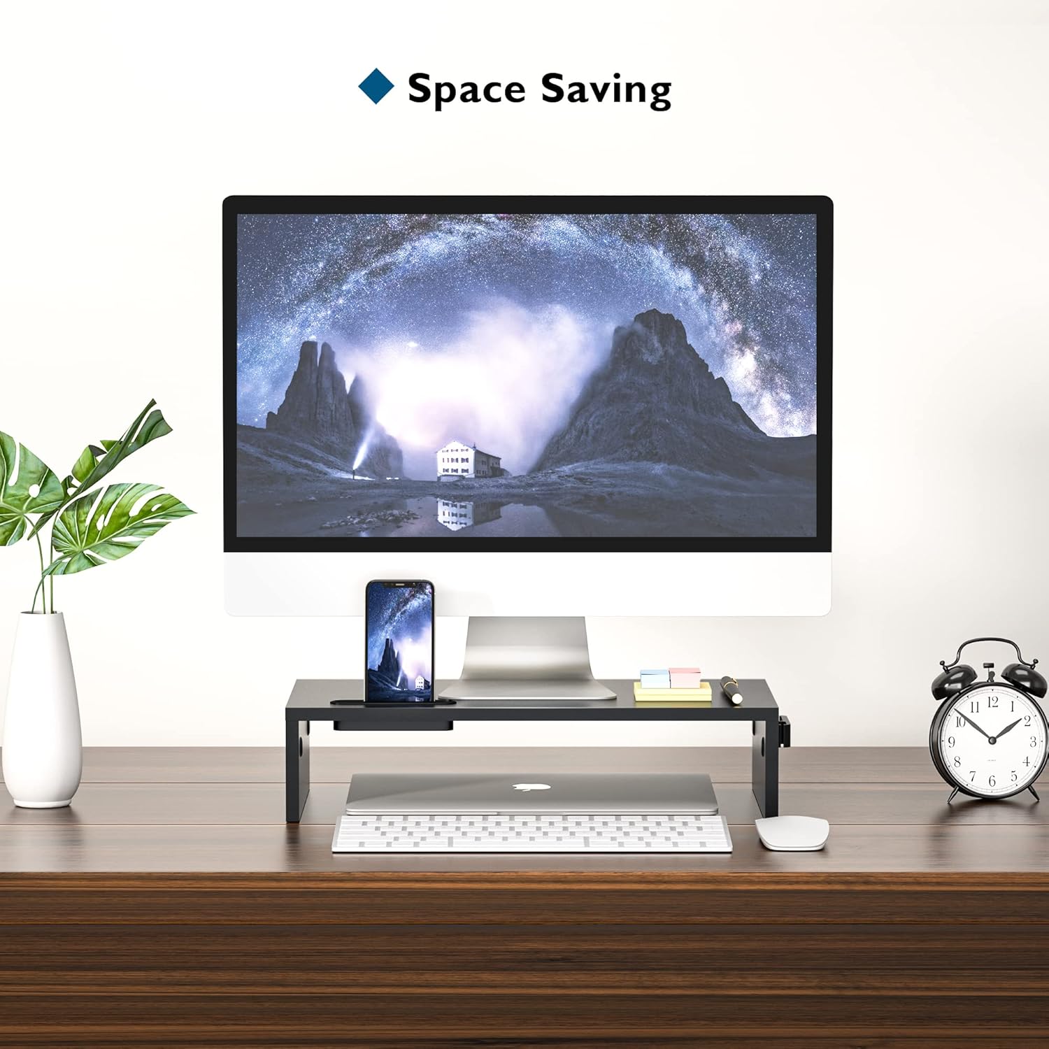 BONTEC - support écran bois noir - 420x235x104mm - ergonomique, câble, 30kg