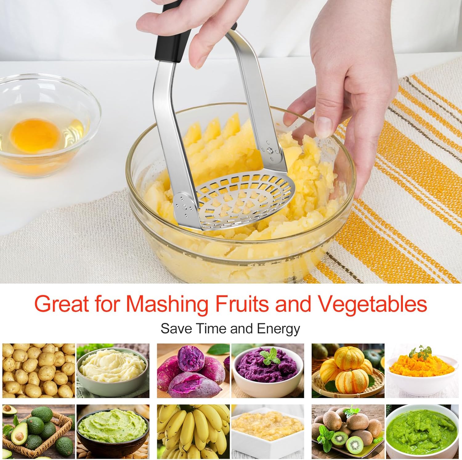 Fousenuk - presse-purée inox pliable, poignée antidérapante, pro,