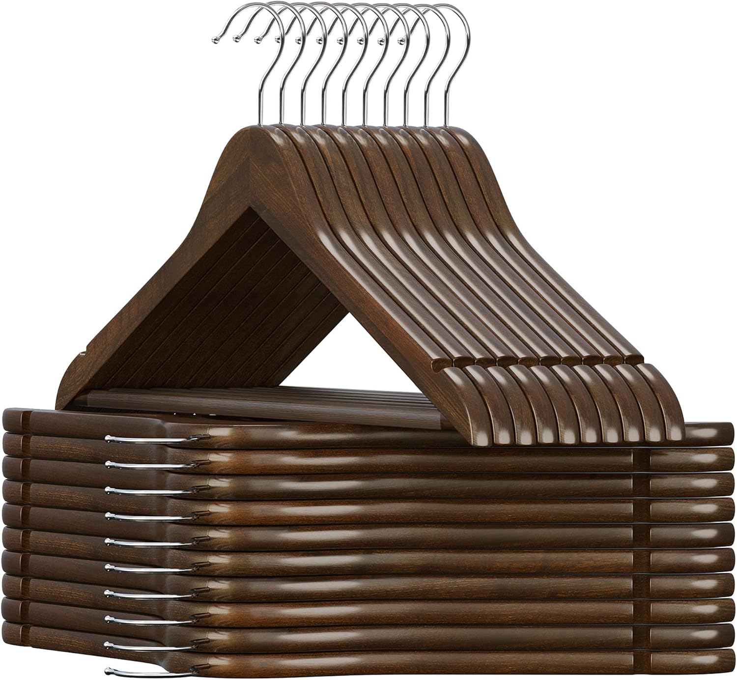 SONGMICS - cintres bois série 20 - barres et encoches antiglisse, crochet 360° - CRW02V20