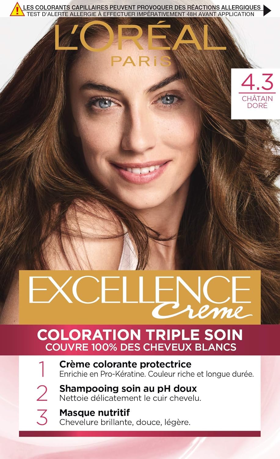 L'Oréal Paris - Excellence Crème coloration châtain doré - 1 unité - kit couvrance cheveux blancs