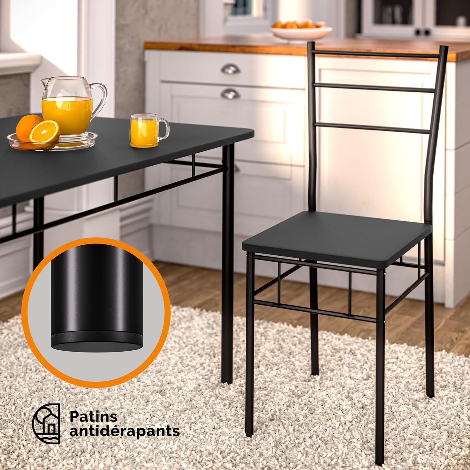 Casaria - Ensemble Leo - table et 4 chaises MDF métal, anthracite, salle à manger