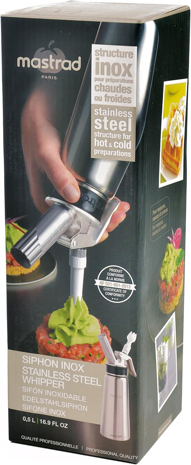 Mastrad - siphon professionnel 0,5 L inox - sauces, crèmes, mousses, tête démontable