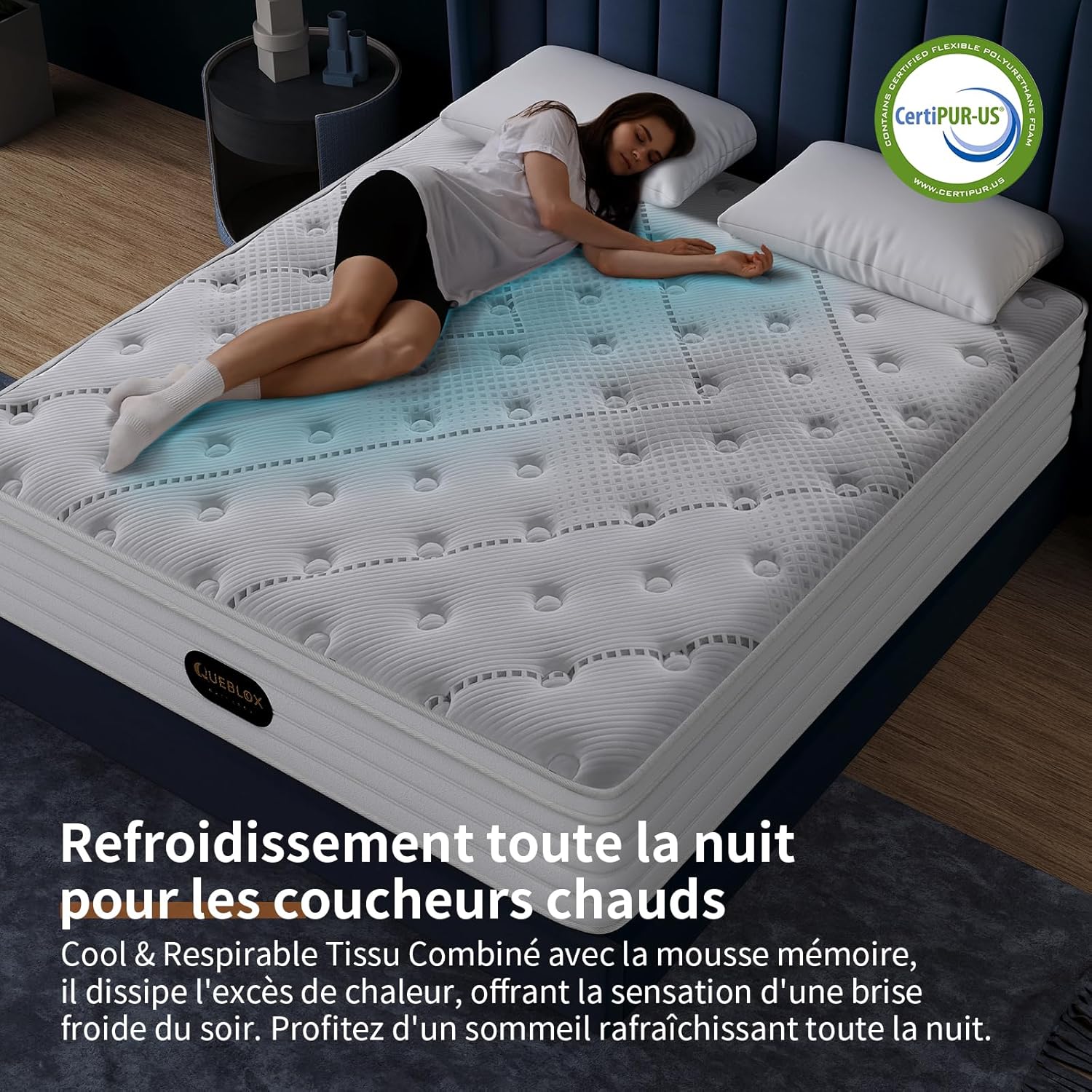 Matelas - 7 zones, 140x190x28cm, ressorts ensachés, fermeté moyenne