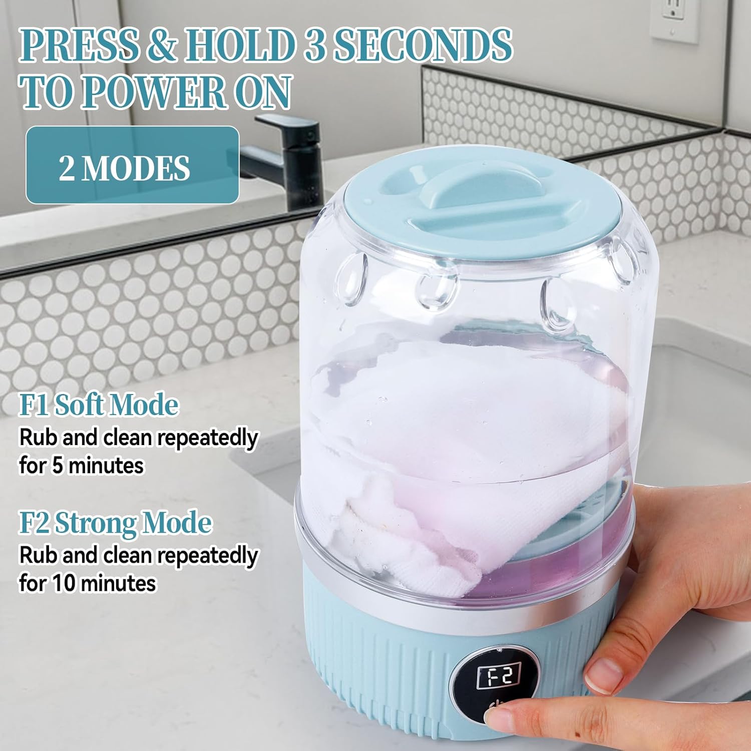 Mini machine à laver portable – compacte, sans fil, 2 modes, idéal sous-vêtements