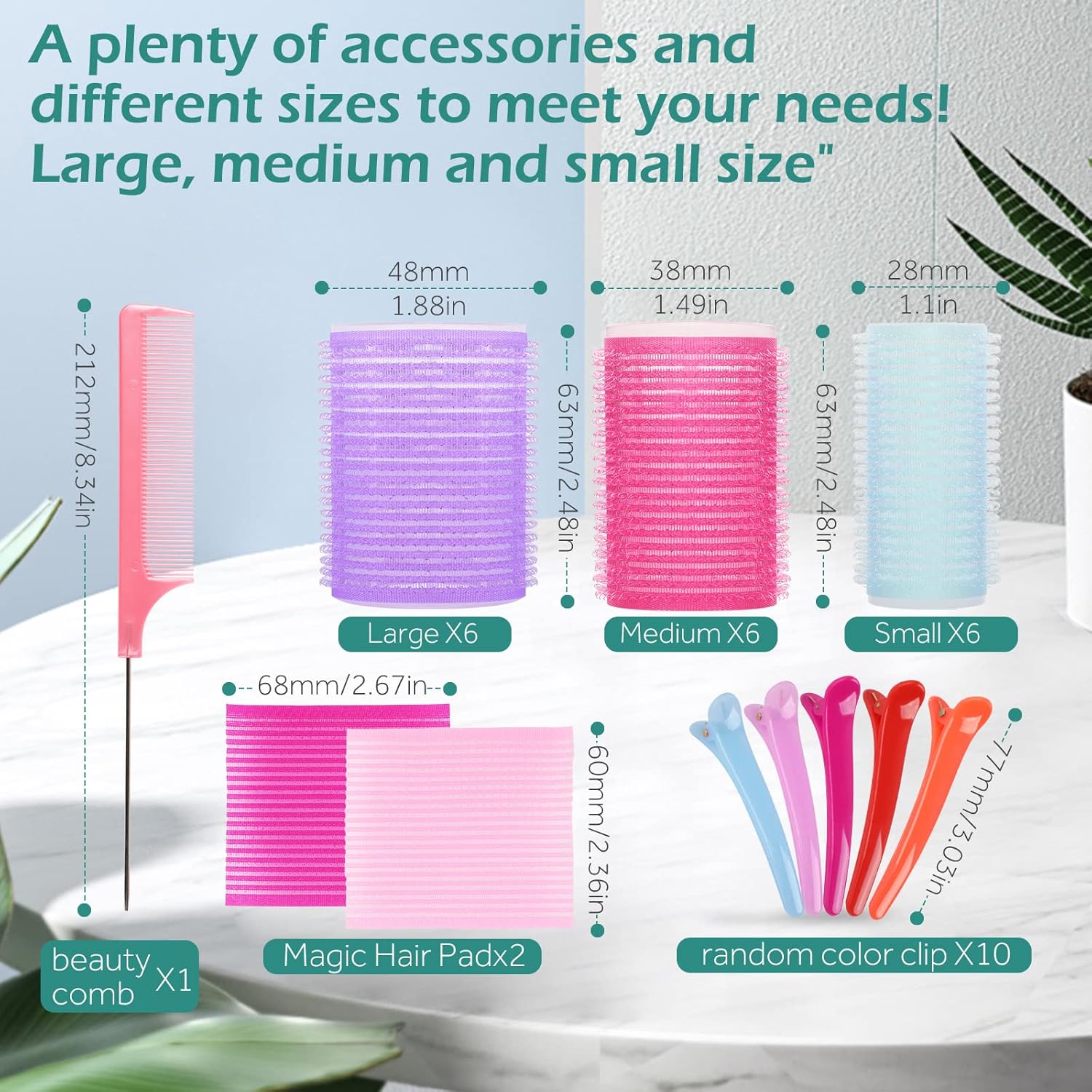 GeeRic - bigoudis auto-agrippants, 33 pièces, avec pinces et peigne, cheveux longs