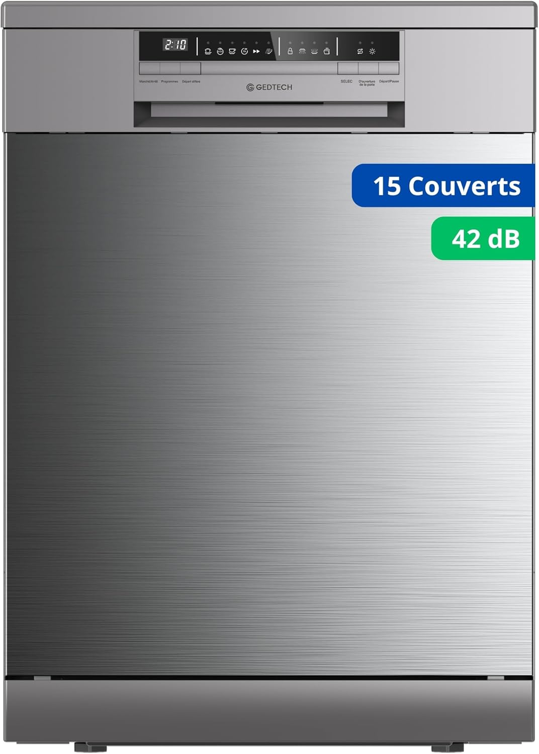 GEDTECH - Lave-vaisselle 15cv, 42 dB, départ différé, inox, GLV1542IX