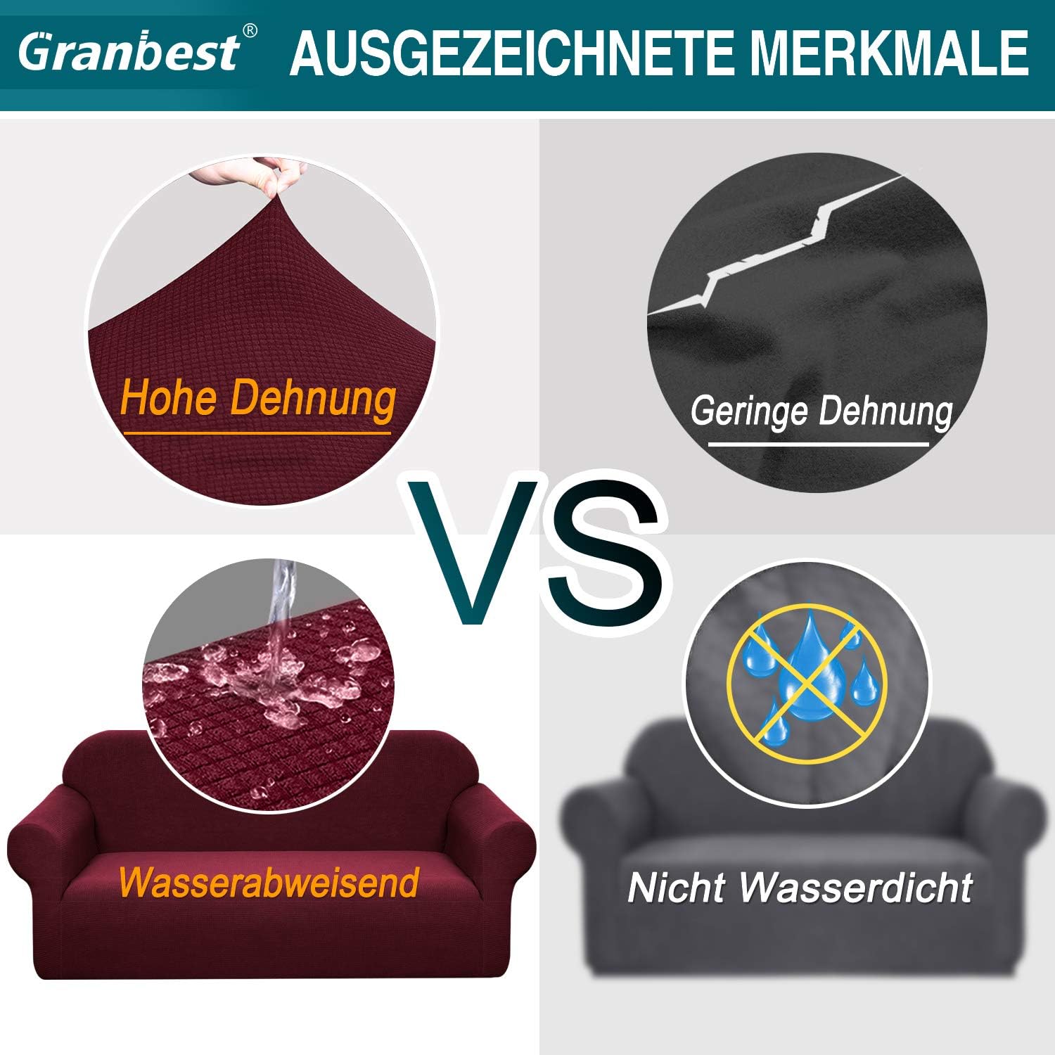 Granbest - housse canapé imperméable, 1 place, rouge, élastique, durable