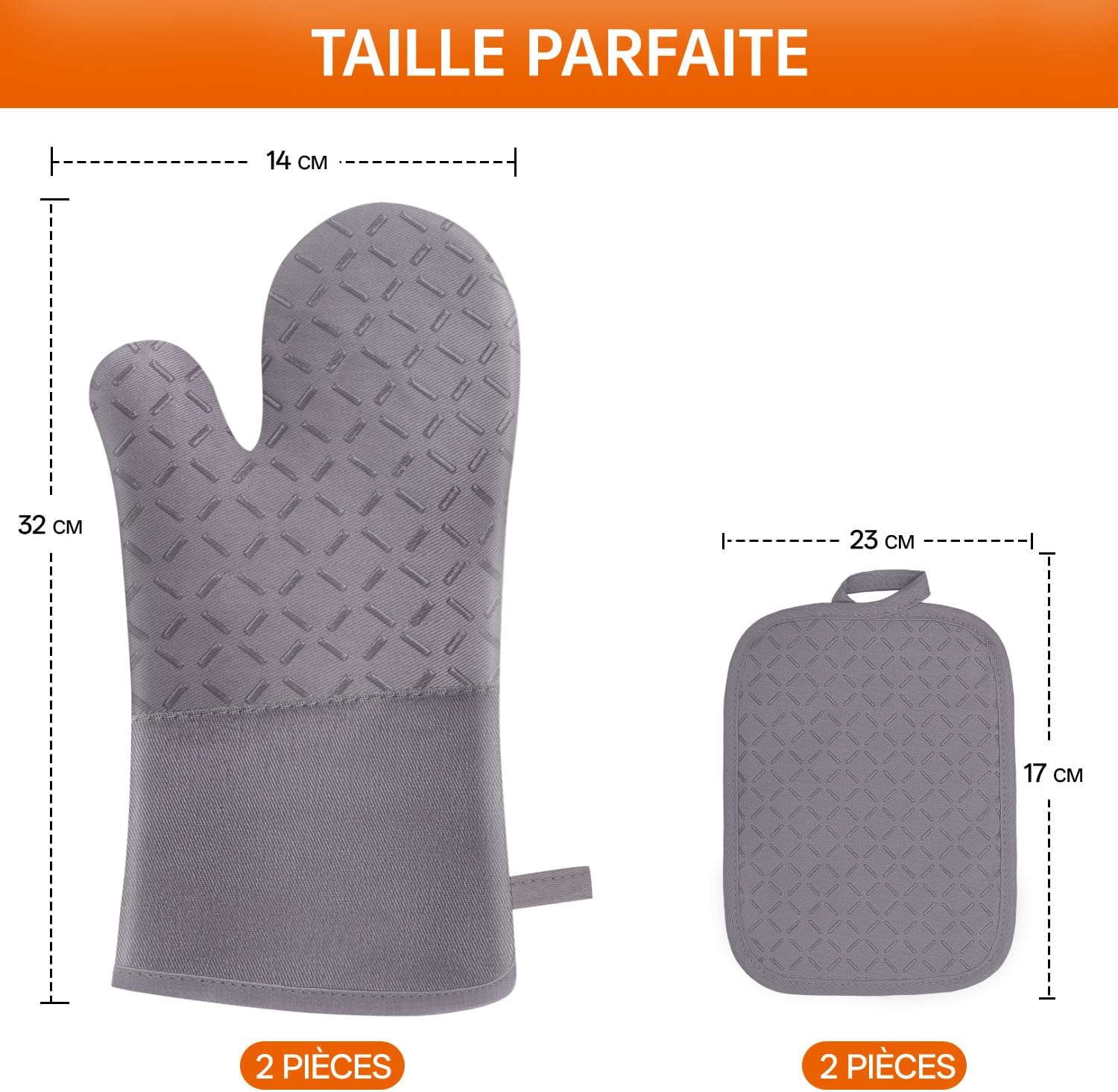 MILcea - gants de cuisine série lot de 4 - 32cm - silicone antidérapant, coton doux, résistance 300°C