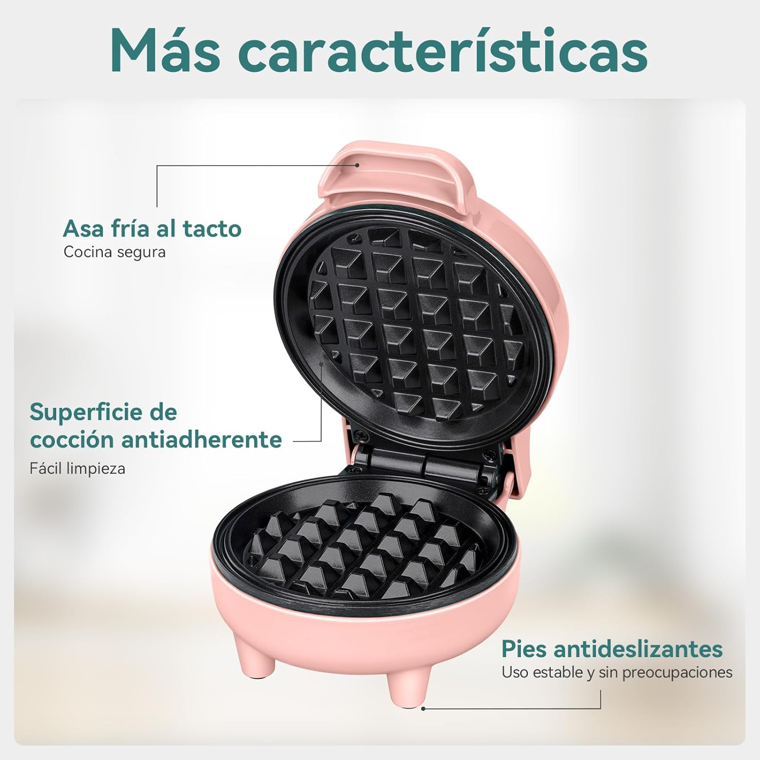 SNAILAR - mini gaufrier classique, 550W, compact,  design rose