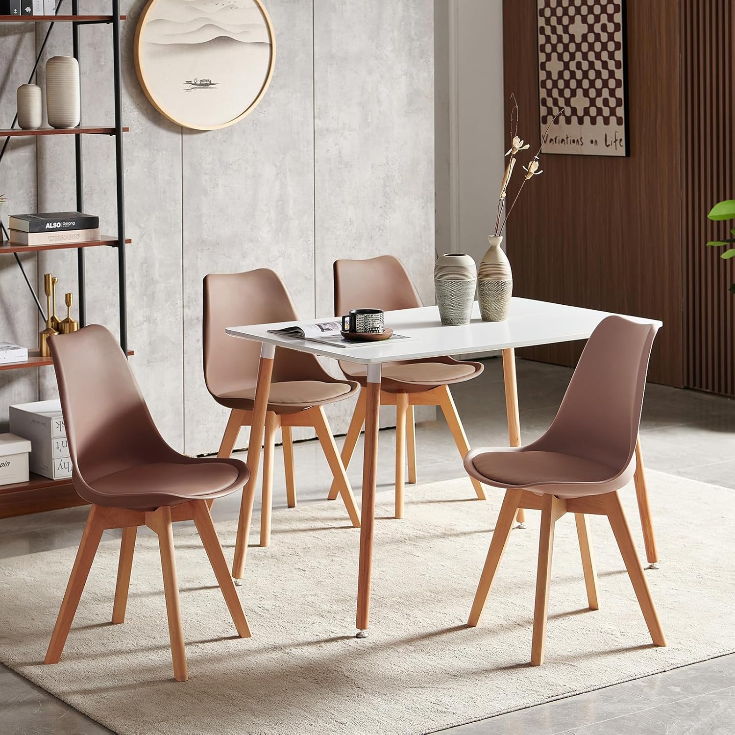 EGGREE - lot de 4 chaises scandinaves - assise rembourrée, pieds bois, 81x48x42 cm - style rétro, testées SGS