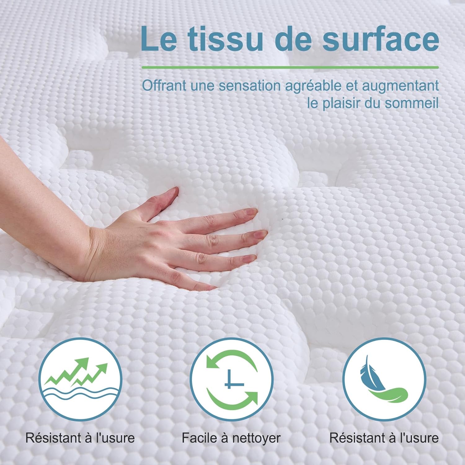Matelas - Ressorts ensachés & mémoire de forme - 140x190x22 cm - soutien moyen, durable, respirant