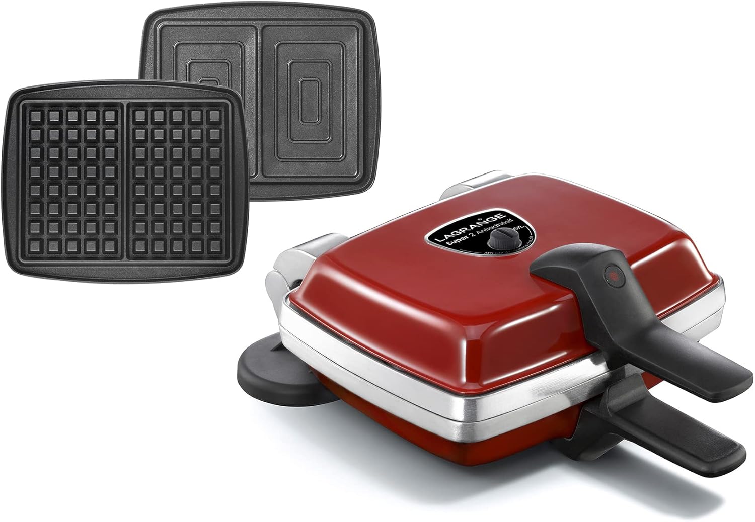 LAGRANGE - Super2 - Gaufrier réversible 1000W, plaques amovibles, 2 jeux inclus, fabrication française - 039452