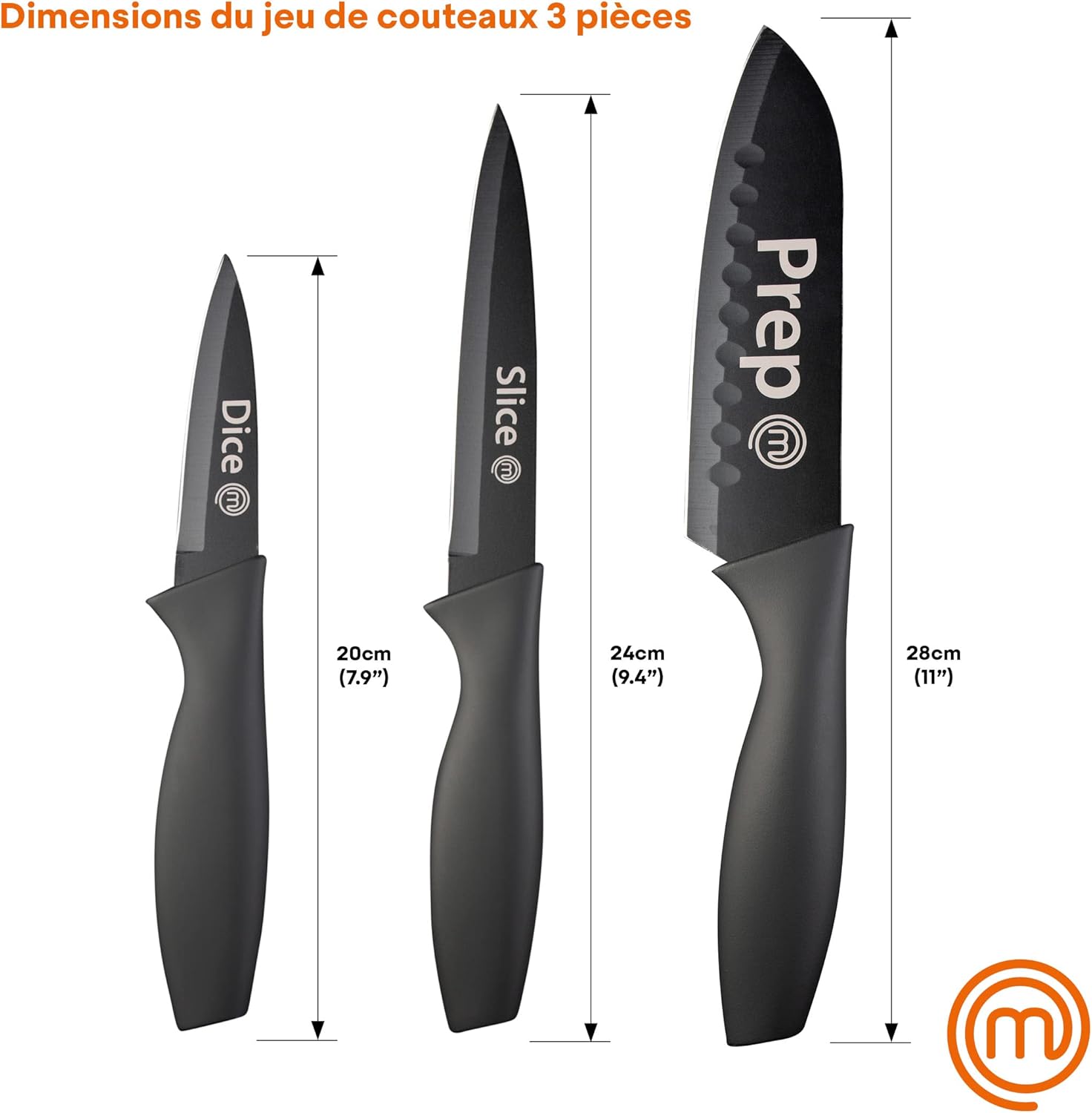 MasterChef - Set Couteaux Cuisine - acier inox, manche ergo, antiadhésif