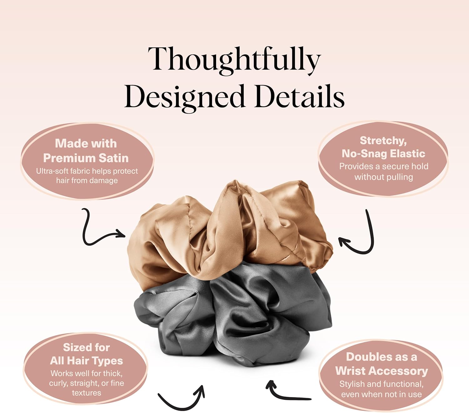 Kitsch - lot de 2 chouchous satin - doux cheveux femmes - élégant et confortable