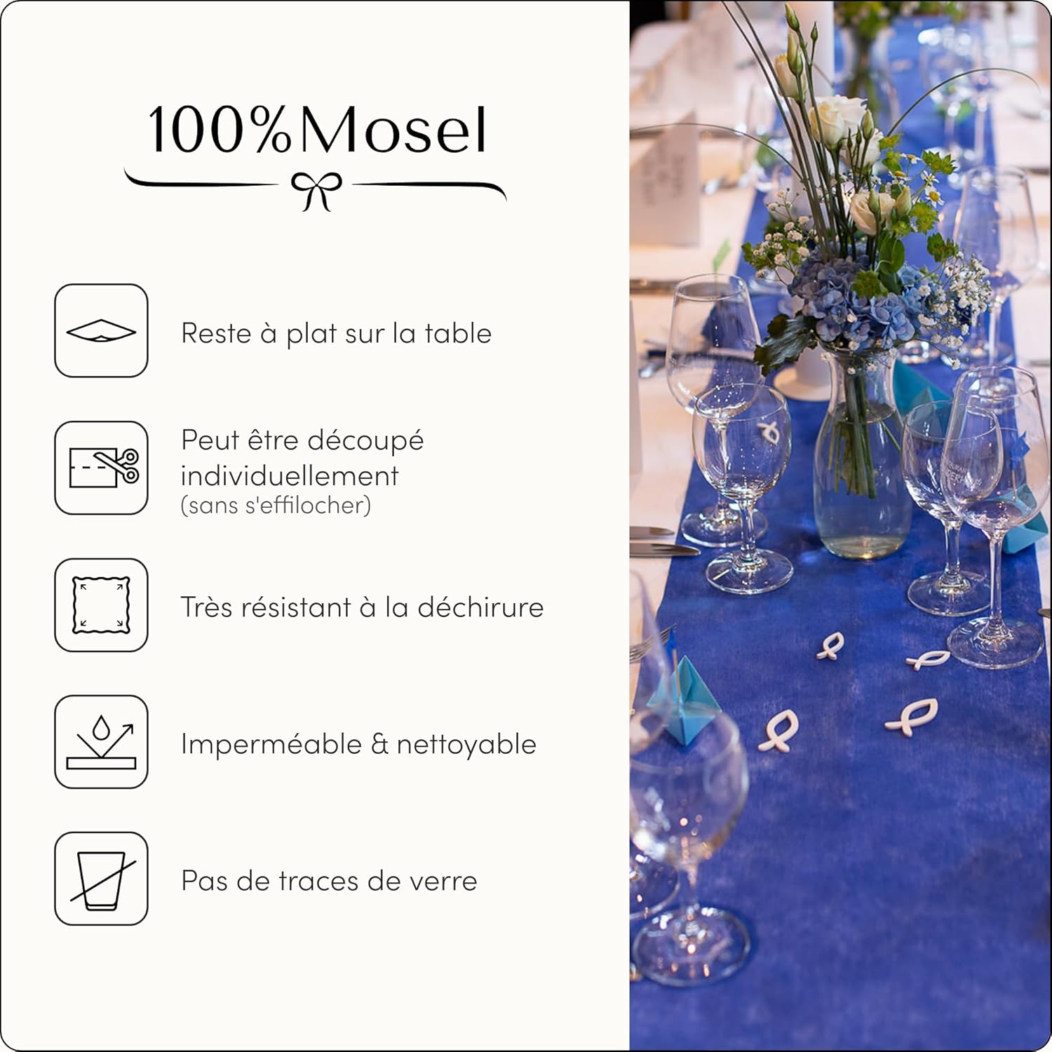 100%Mosel - Chemin de Table non-tissé - 30x2500 cm - Bleu royal, décoration occasions spéciales